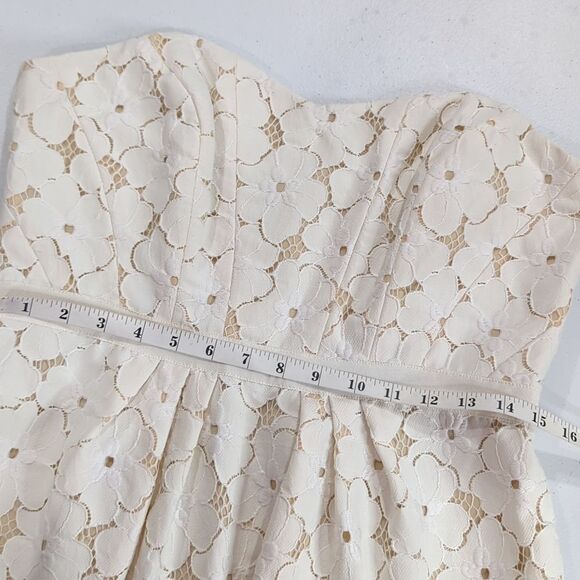 Lafayette 148 Dress Womens 10 Ivory Lace Knee Length Strapless Wedding - Picture 10 of 11